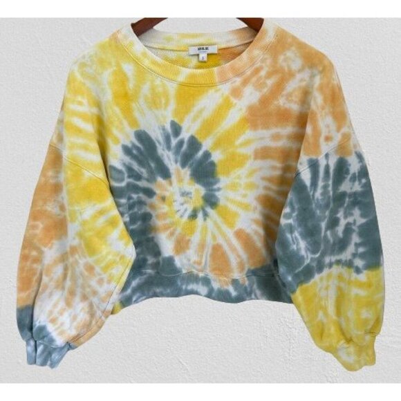AGOLDE Balloon Sleeve Tie-Dye Sweatshirt Cropped Yellow Blue Size Small - Picture 2 of 8